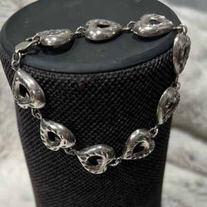 Vintage Sterling Silver Etched Heart Filigree Bracelet 7”